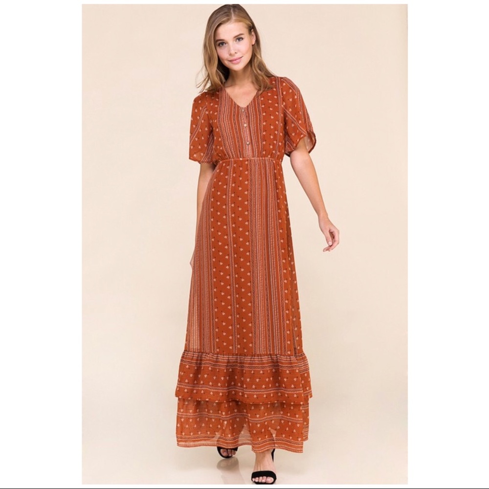 Boho Maxi Dress- Rust